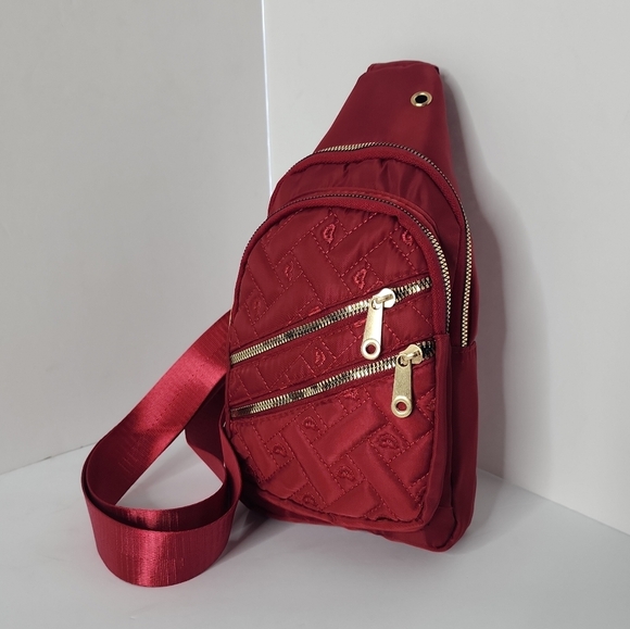 Stylish Red Sling Bag for Women 4 Zipper Pocket Crossbody Bags Purse - Picture 5 of 6